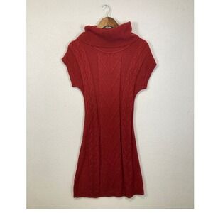 New York & Company Red Cable Knit Cowl Neck Sleeveless Sweater Dress XS